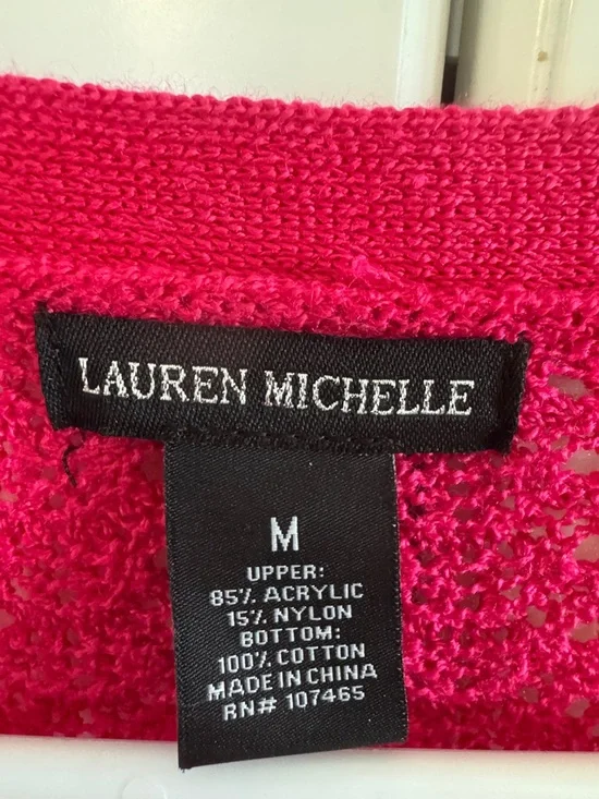 Lauren Michelle Openwork Knit Cardigan - Bright Fuchsia - Picture 5 of 5